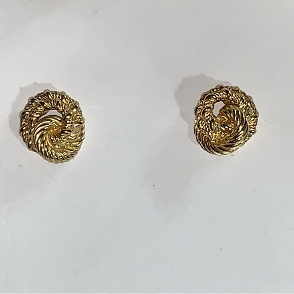 vintage CHRISTIAN DIOR 14k yellow gold plated ROPE KNOT stud post EARRINGS